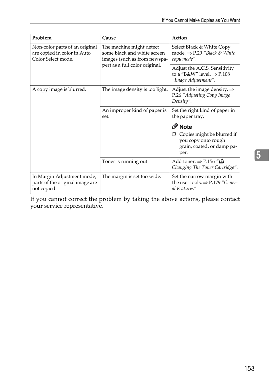 Ricoh 4506 operating instructions 153, Changing The Toner Cartridge 