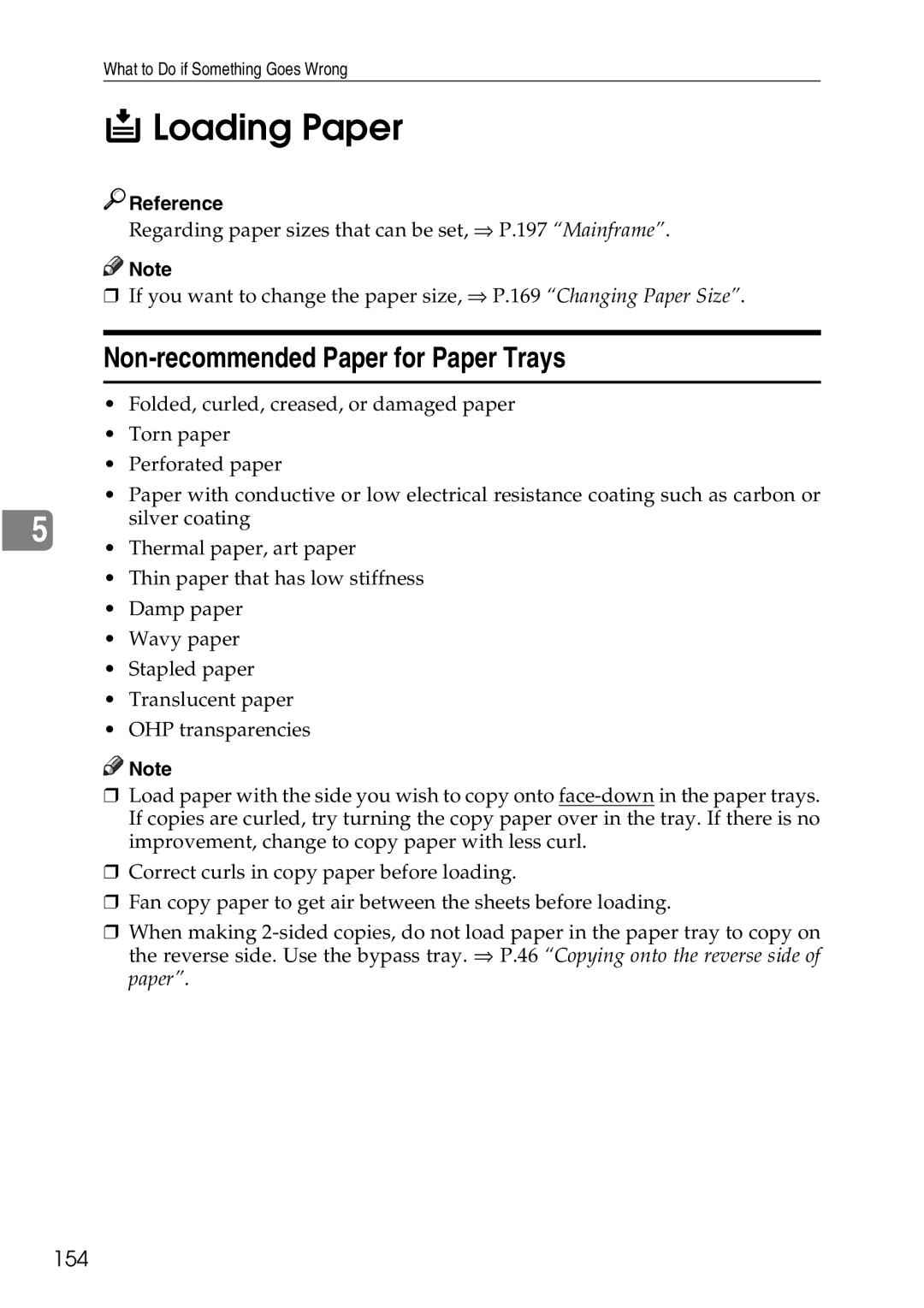 Ricoh 4506 operating instructions Loading Paper, Non-recommended Paper for Paper Trays, 154 