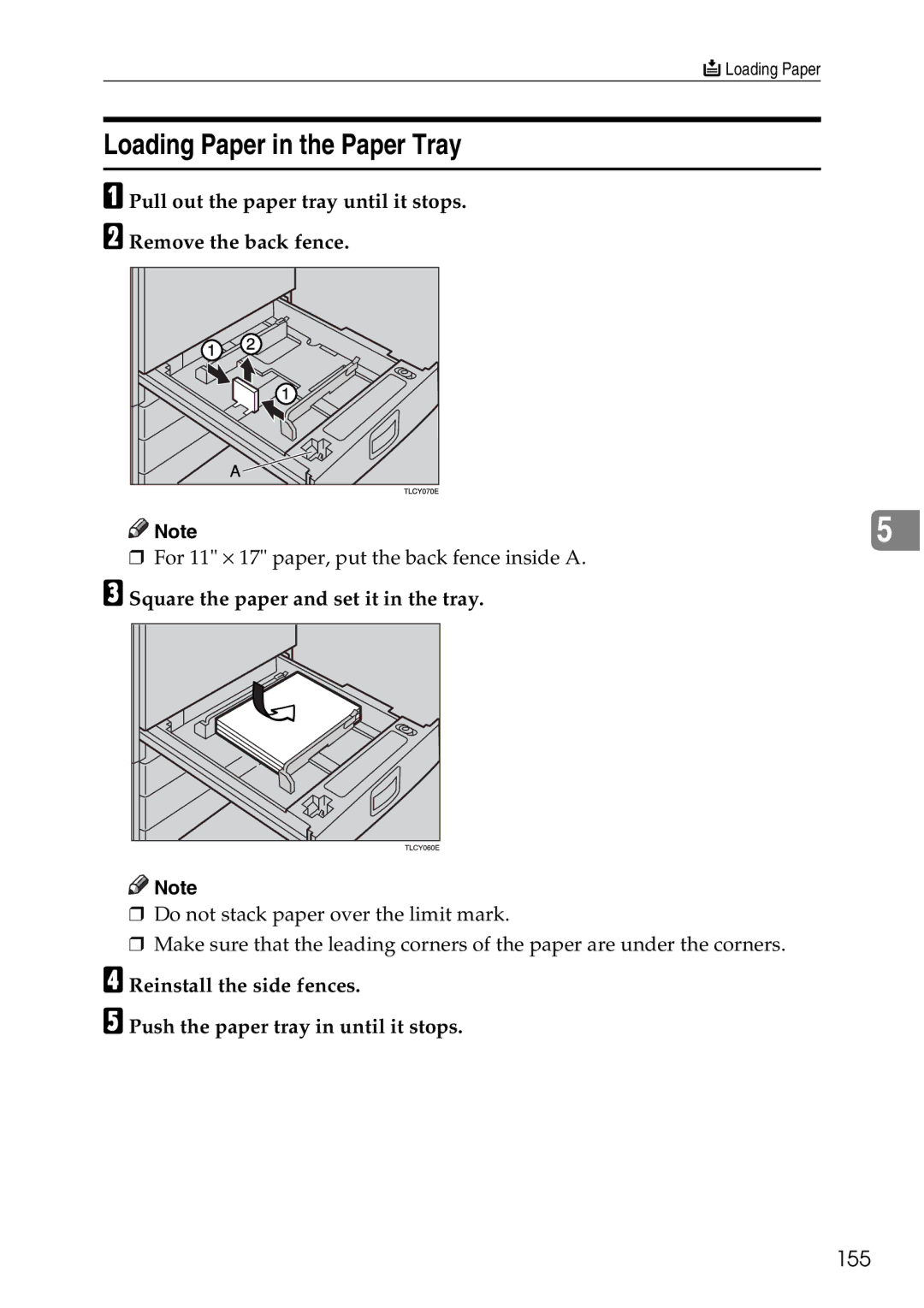 Ricoh 4506 operating instructions Loading Paper in the Paper Tray, 155 