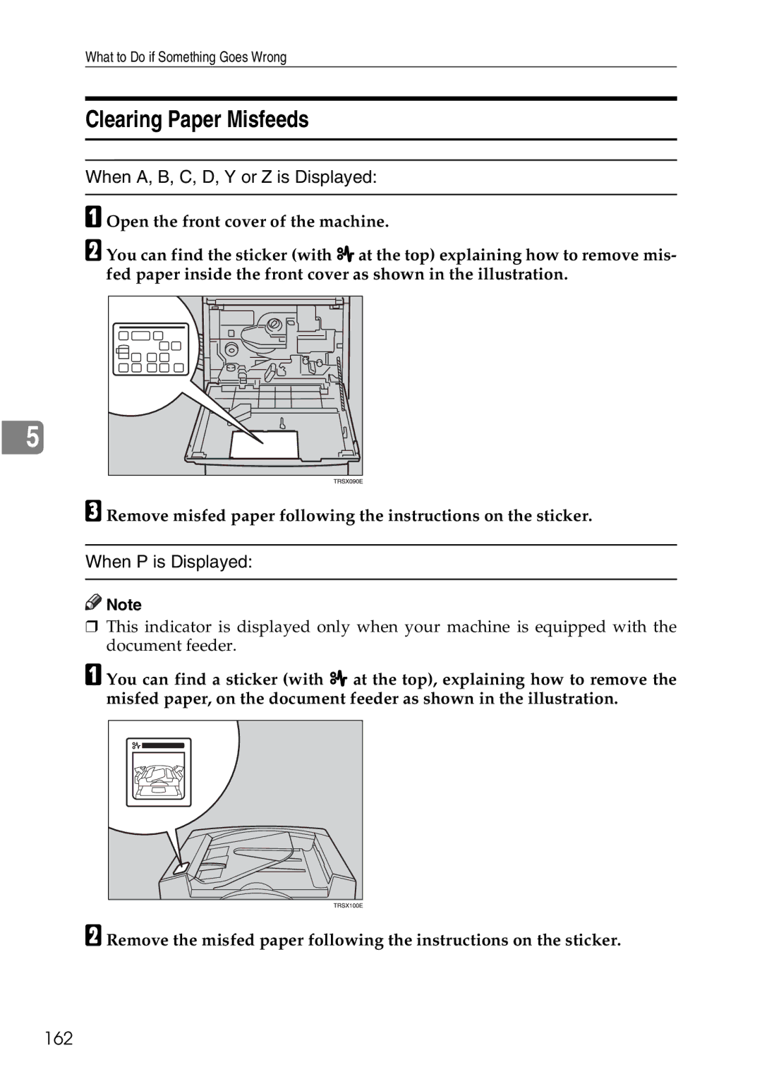 Ricoh 4506 operating instructions Clearing Paper Misfeeds, 162 