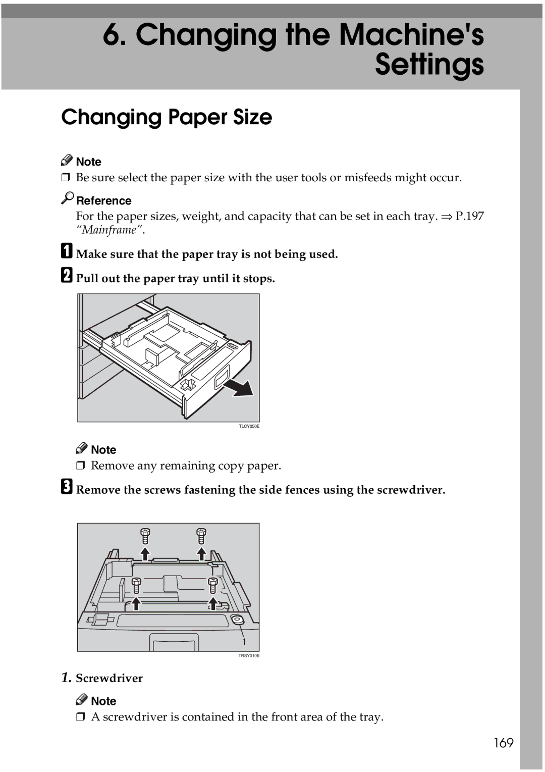 Ricoh 4506 operating instructions Changing Paper Size, 169 