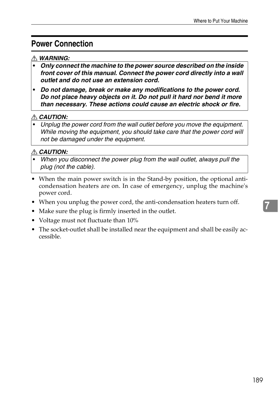 Ricoh 4506 operating instructions Power Connection, 189 