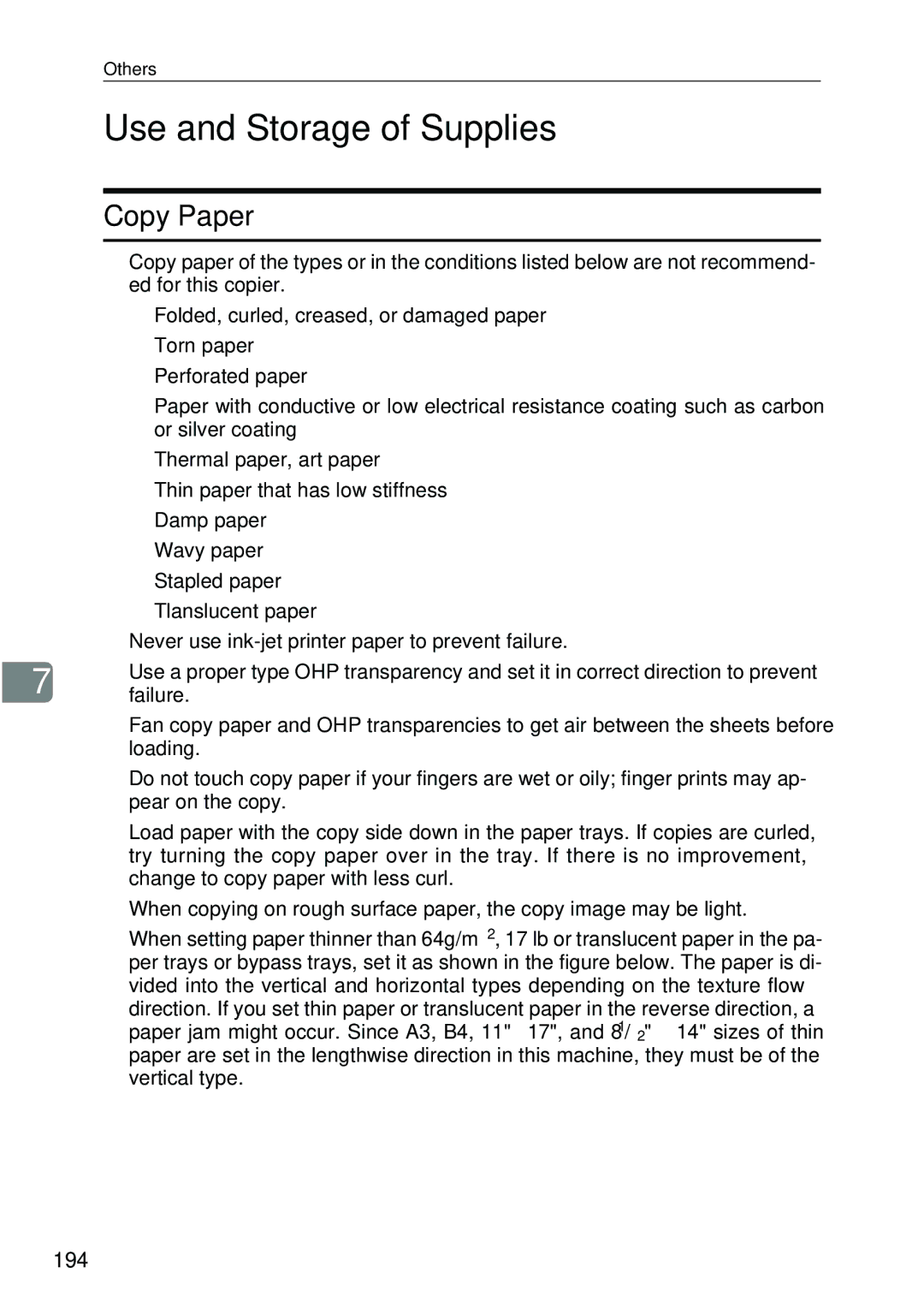 Ricoh 4506 operating instructions Use and Storage of Supplies, Copy Paper, 194 