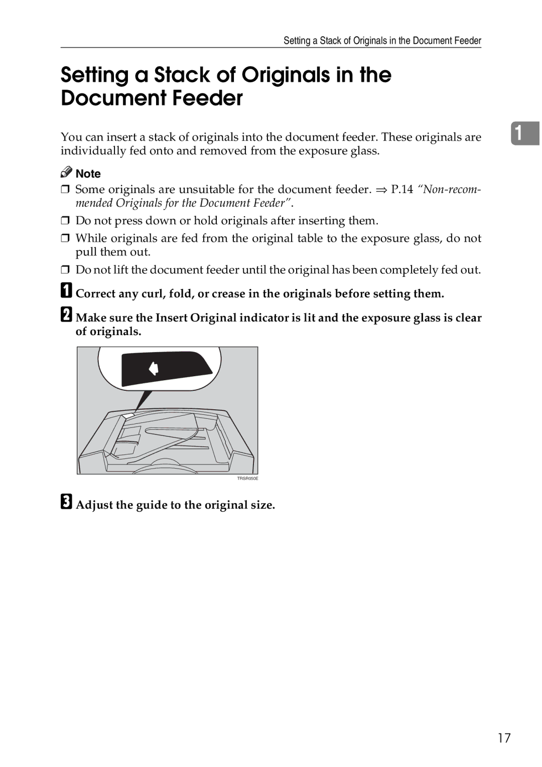 Ricoh 4506 operating instructions Setting a Stack of Originals Document Feeder 