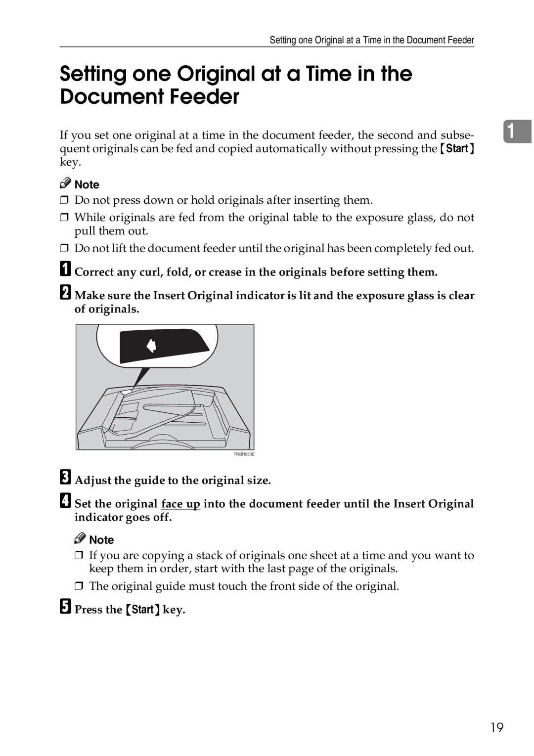 Ricoh 4506 operating instructions Setting one Original at a Time Document Feeder 