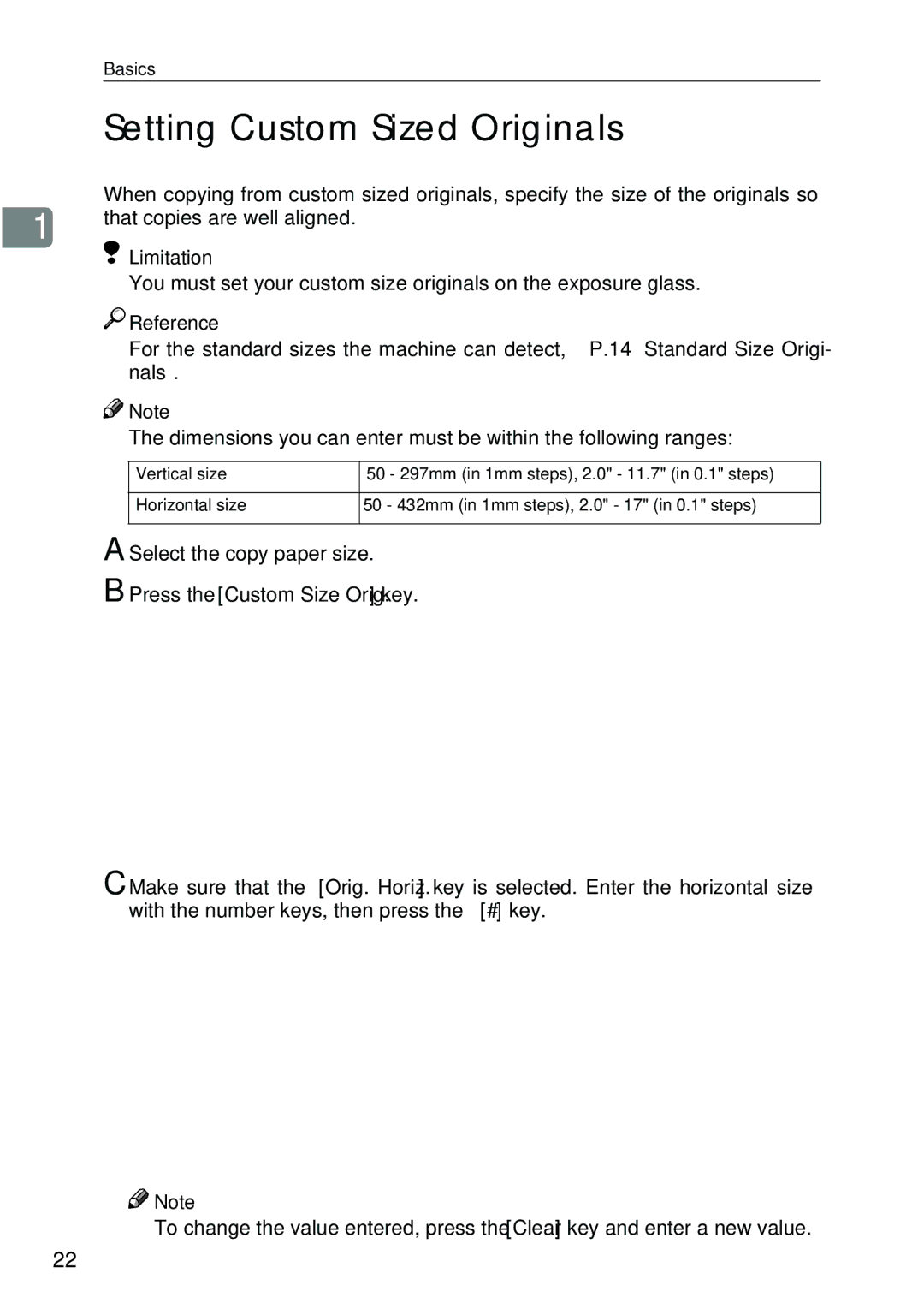 Ricoh 4506 operating instructions Setting Custom Sized Originals, Press the Custom Size Orig. key 