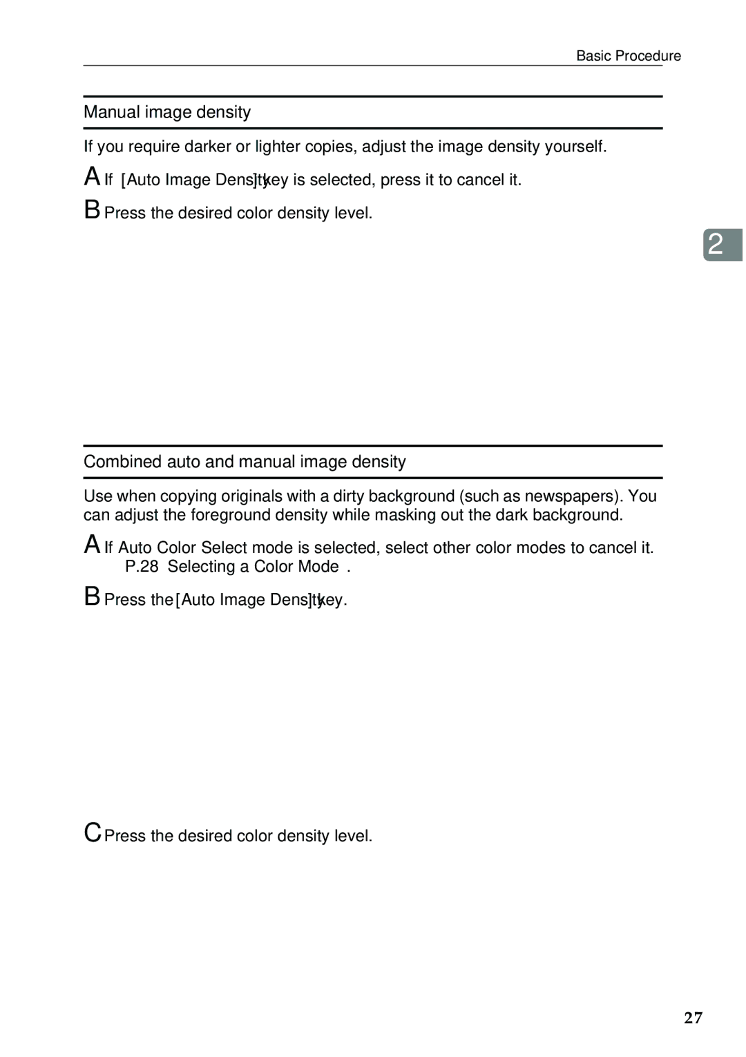 Ricoh 4506 operating instructions Manual image density, Combined auto and manual image density 