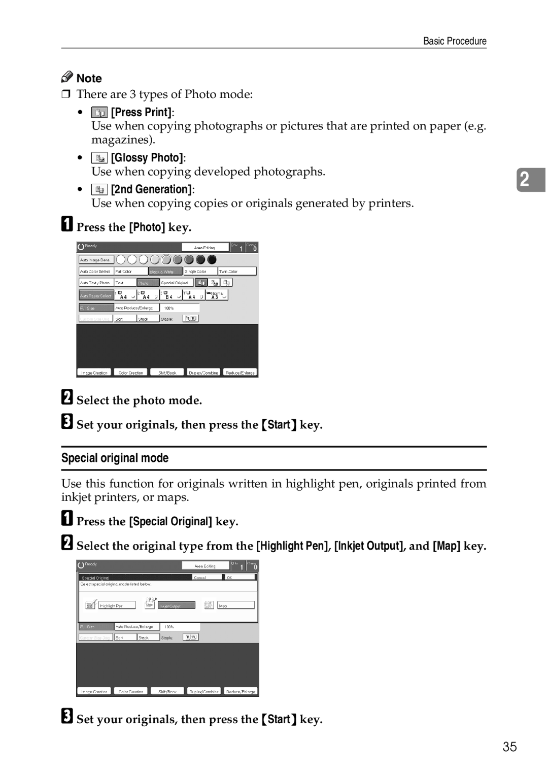 Ricoh 4506 operating instructions Special original mode, Press the Special Original key 