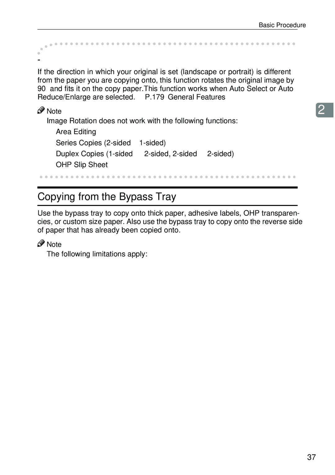 Ricoh 4506 operating instructions Copying from the Bypass Tray, Image Rotation 