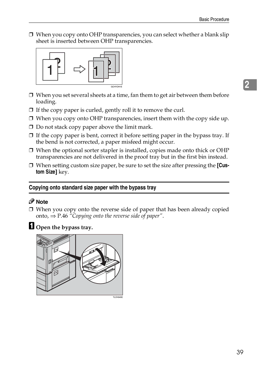 Ricoh 4506 operating instructions Copying onto standard size paper with the bypass tray 