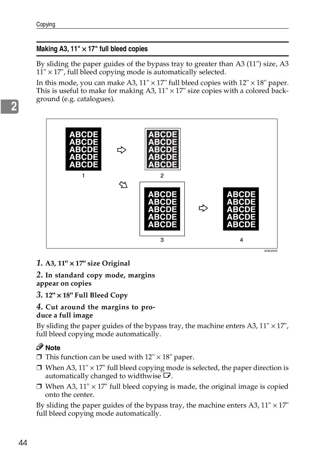 Ricoh 4506 operating instructions Making A3, 11 ⋅ 17 full bleed copies 