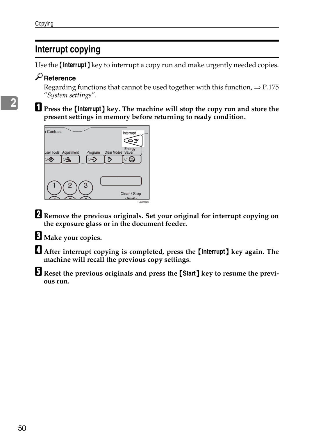 Ricoh 4506 operating instructions Interrupt copying 