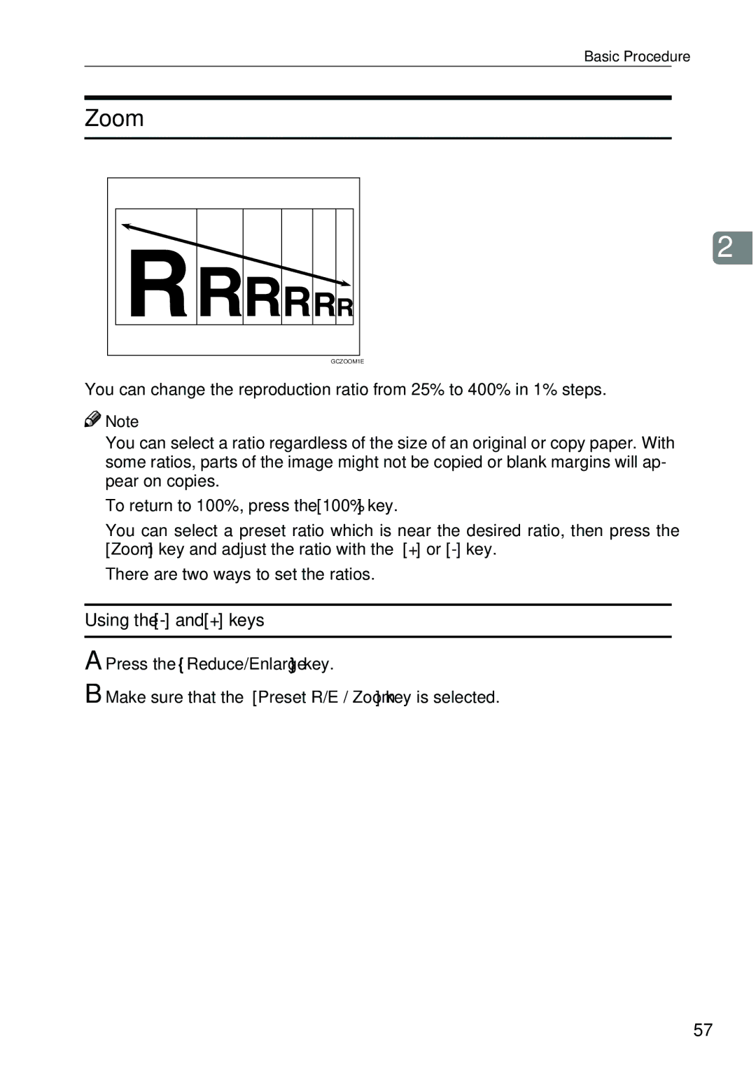 Ricoh 4506 operating instructions Zoom, Using the and + keys 