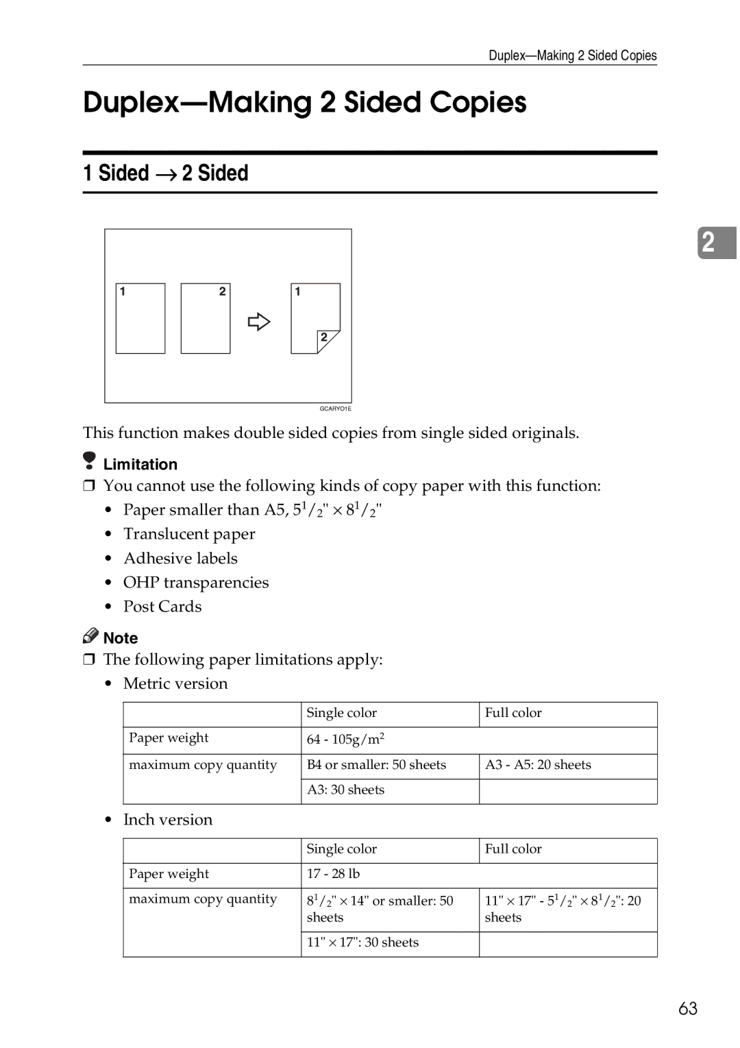 Ricoh 4506 operating instructions Duplex-Making 2 Sided Copies, Sided → 2 Sided 