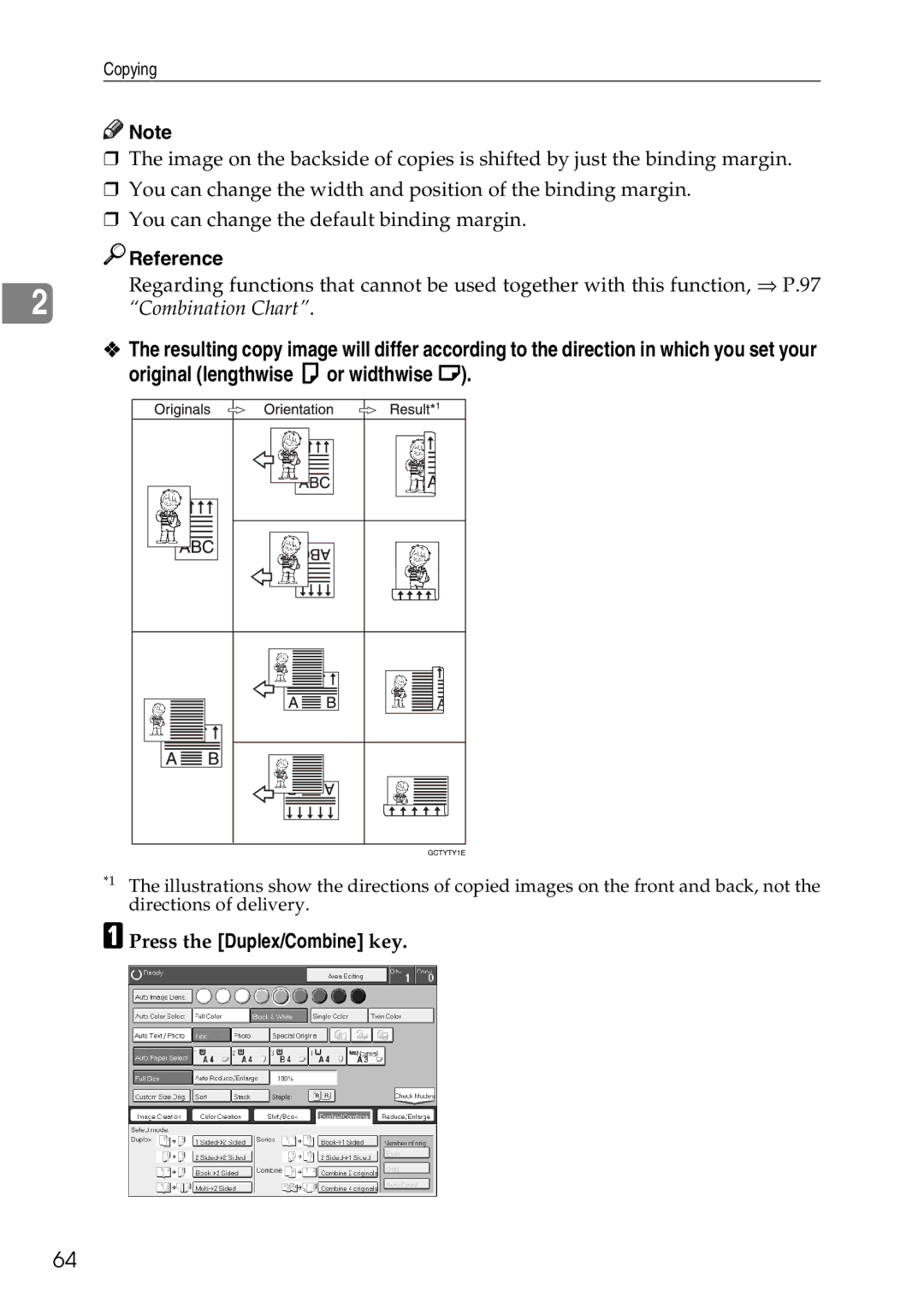 Ricoh 4506 operating instructions Reference, Press the Duplex/Combine key 