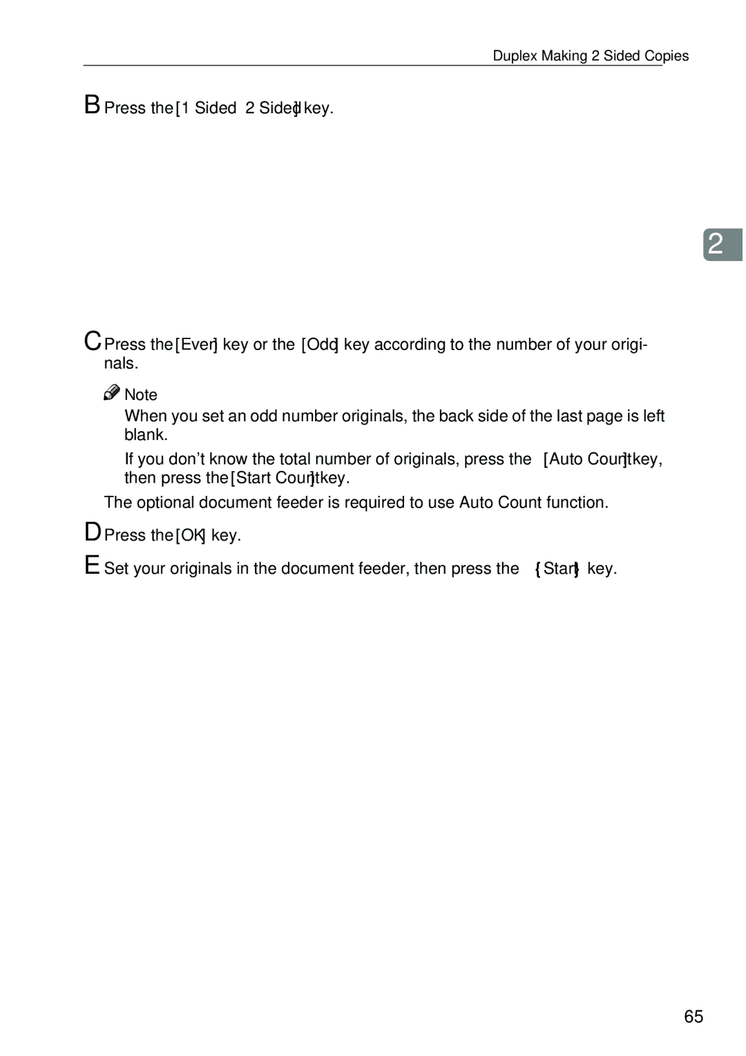 Ricoh 4506 operating instructions Press the 1 Sided→2 Sided key 