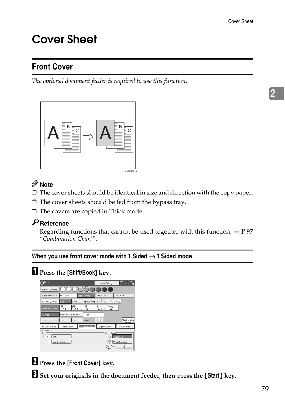 Ricoh 4506 operating instructions Cover Sheet, Front Cover, When you use front cover mode with 1 Sided → 1 Sided mode 