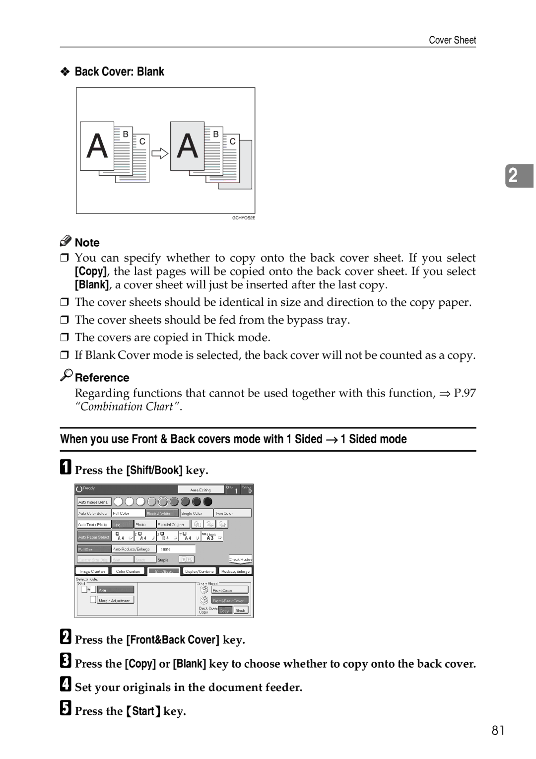 Ricoh 4506 operating instructions Back Cover Blank, Press the Front&Back Cover key 