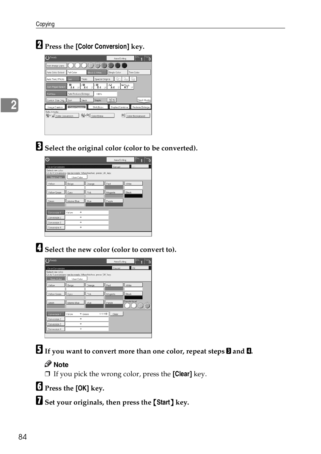 Ricoh 4506 operating instructions Press the Color Conversion key 