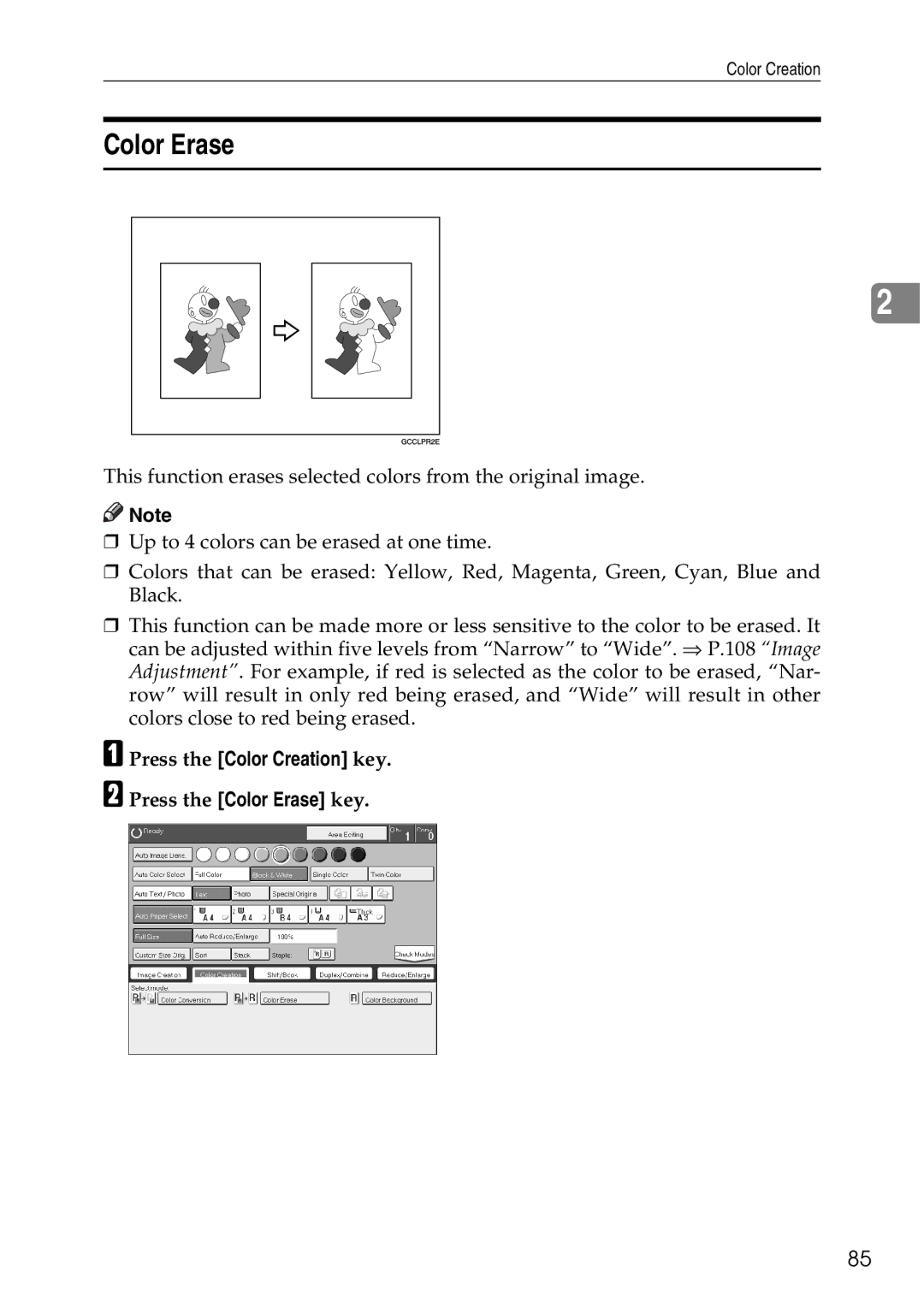 Ricoh 4506 operating instructions Color Erase 