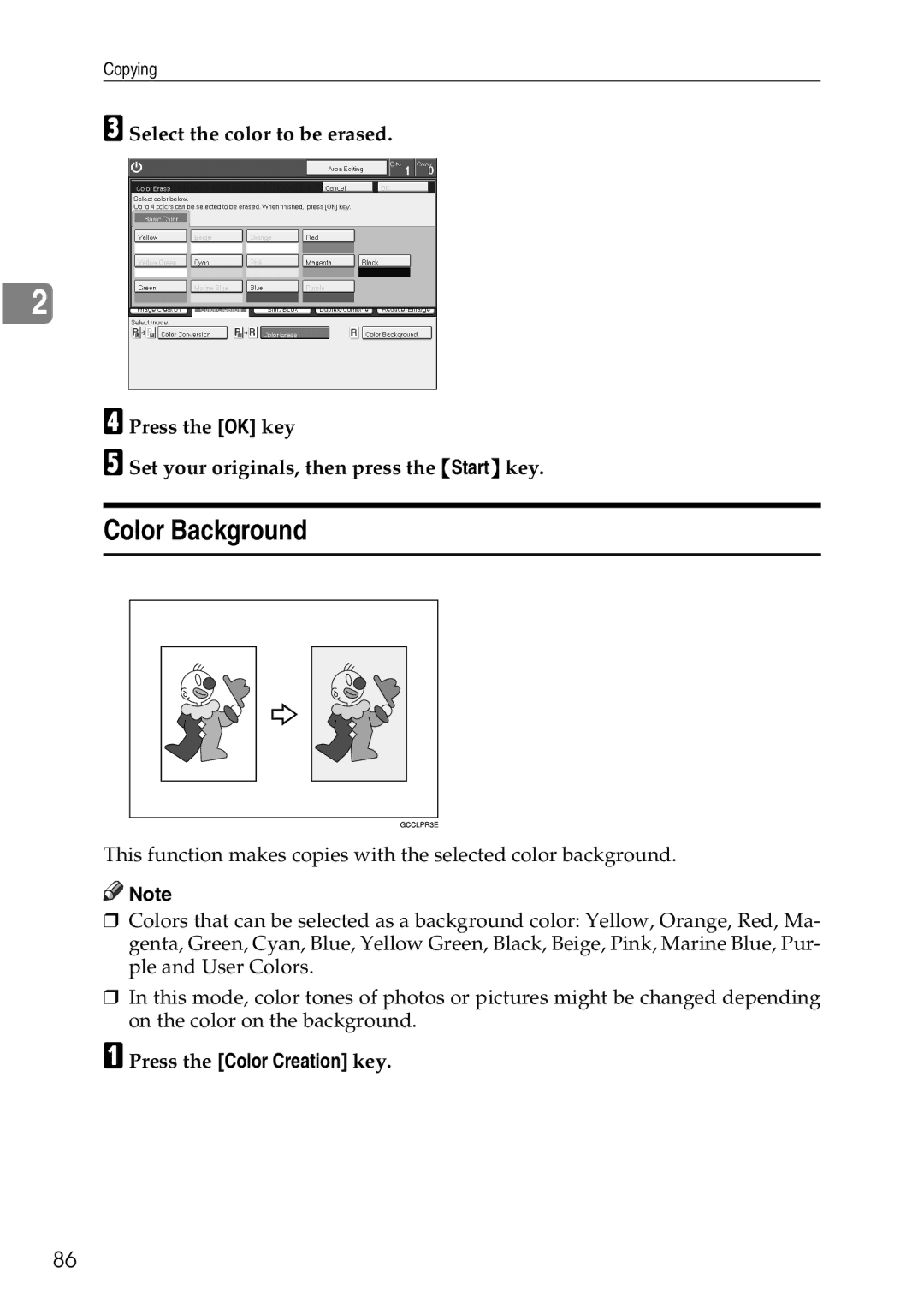 Ricoh 4506 operating instructions Color Background 