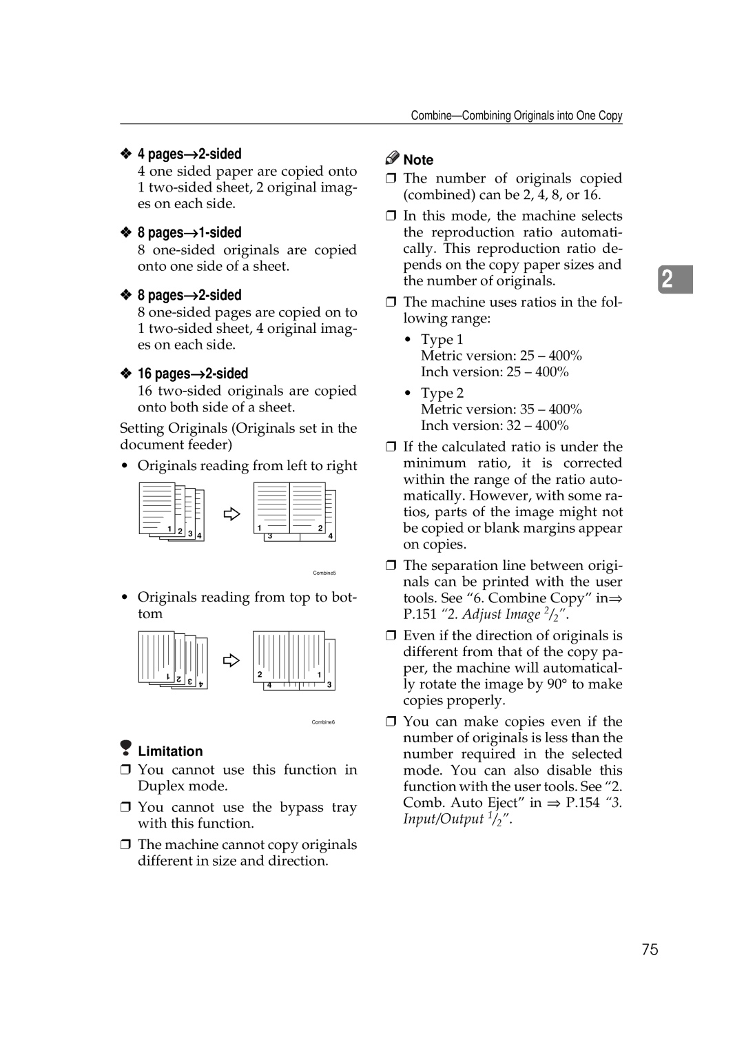 Ricoh 350e, 450e manual One-sided originals are copied onto one side of a sheet 