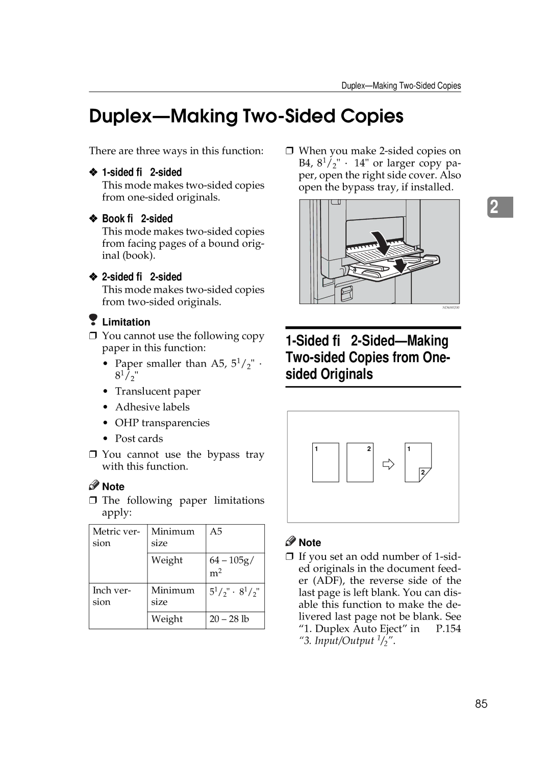 Ricoh 350e, 450e manual Duplex-Making Two-Sided Copies, Sided → 2-sided, Book → 2-sided 