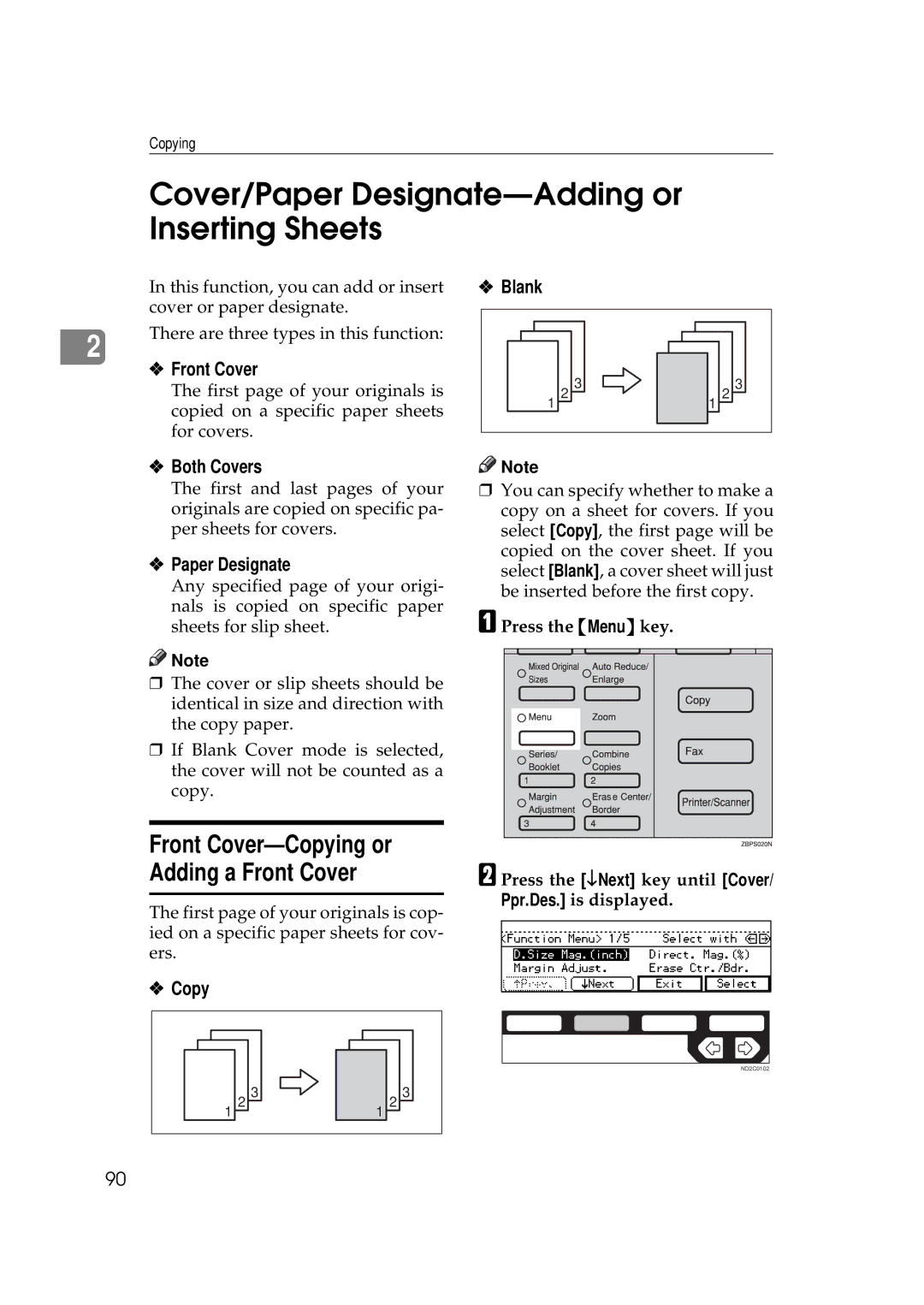 Ricoh 450e, 350e manual Cover/Paper Designate-Adding or Inserting Sheets 