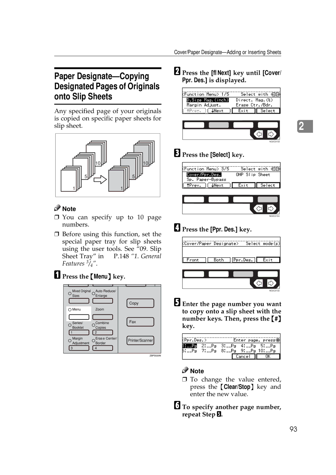 Ricoh 350e, 450e manual Press the Ppr. Des. key, To specify another page number, repeat Step E 