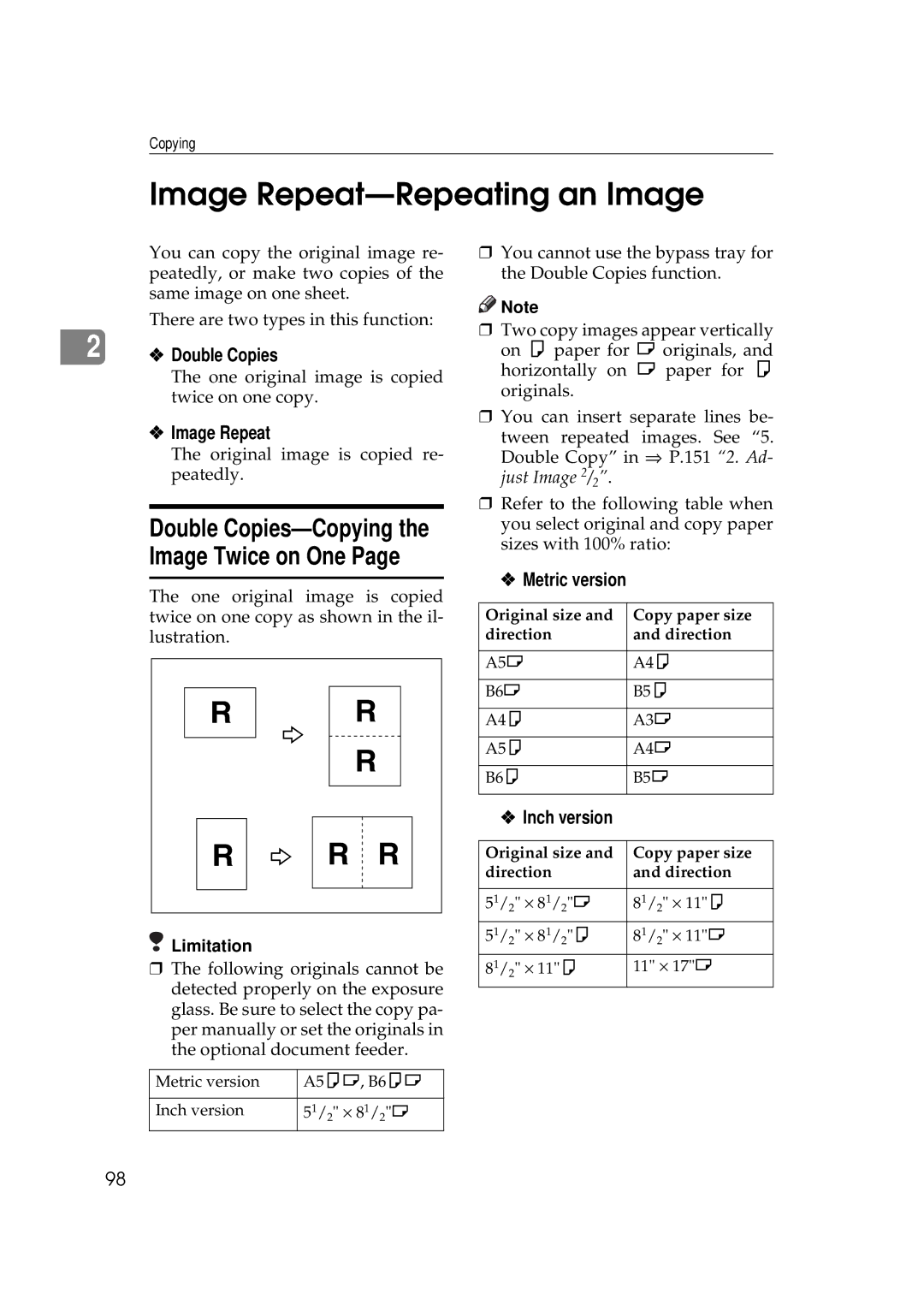 Ricoh 450e, 350e manual Image Repeat-Repeating an Image, Image Twice on One 