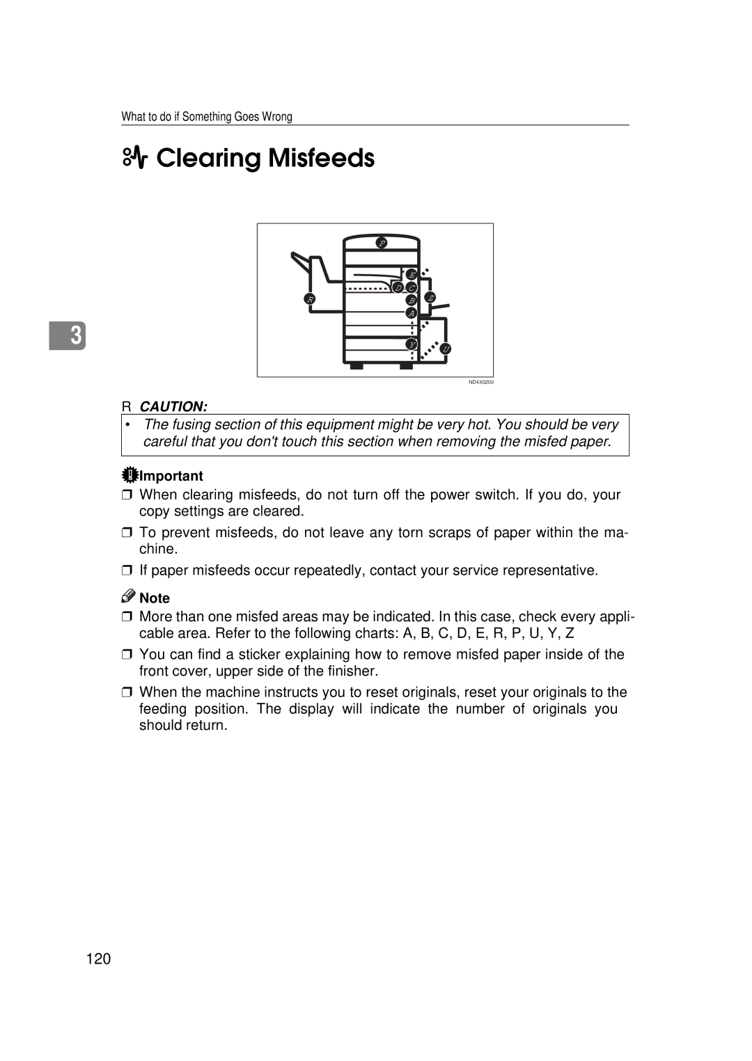 Ricoh 450e, 350e manual Clearing Misfeeds, 120 