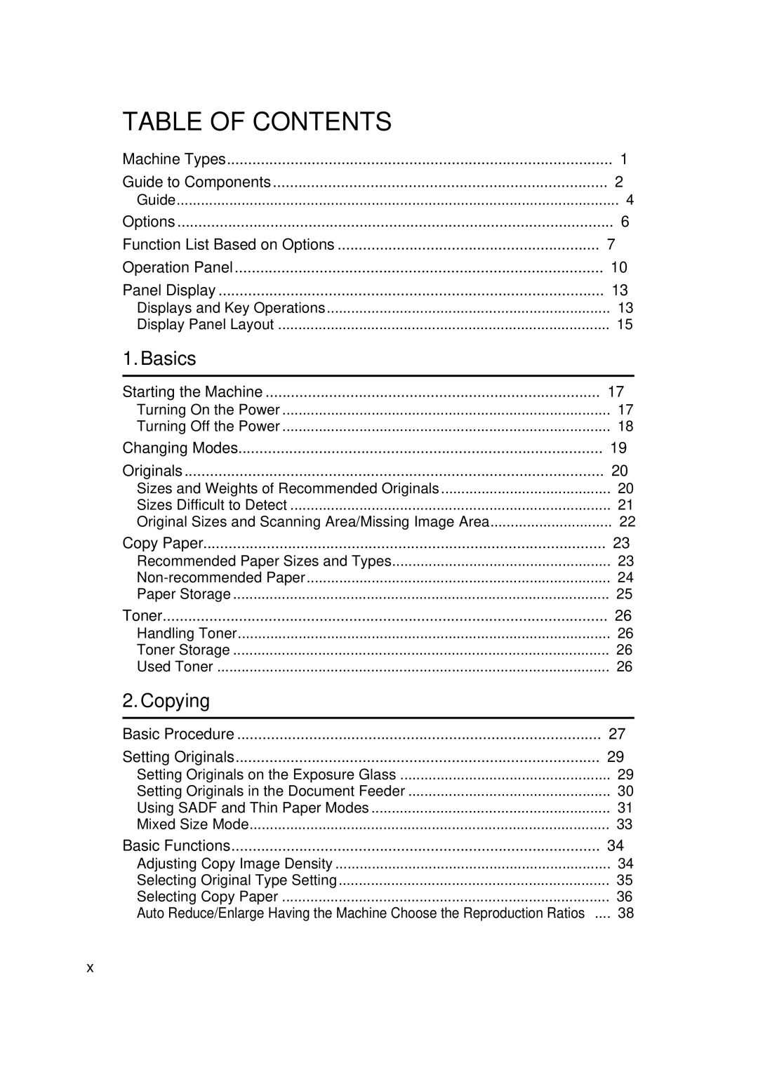 Ricoh 450e, 350e manual Table of Contents 