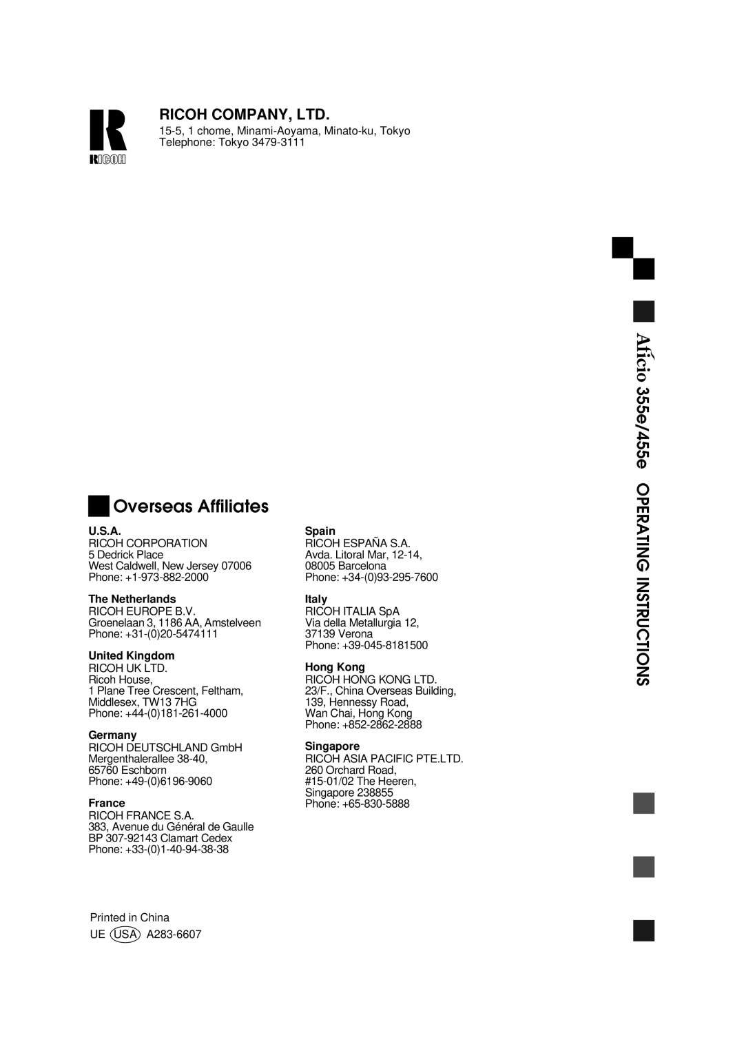 Ricoh 450e, 350e manual 355e/455e Operating Instructions 