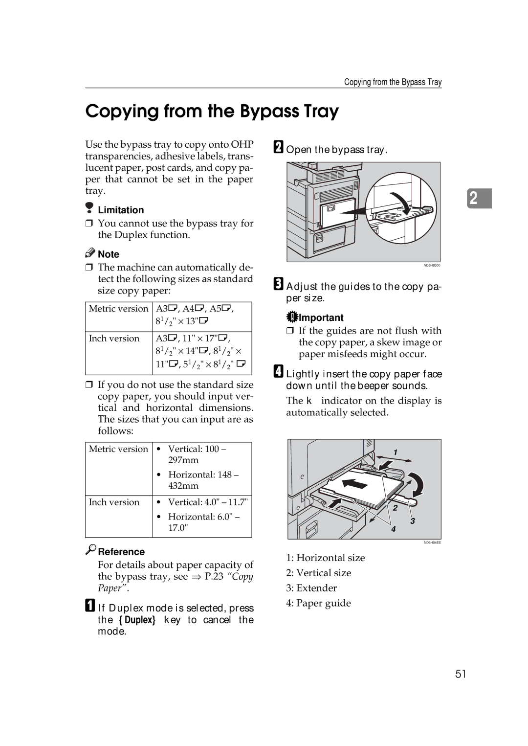 Ricoh 350e, 450e manual Copying from the Bypass Tray, Adjust the guides to the copy pa- per size 