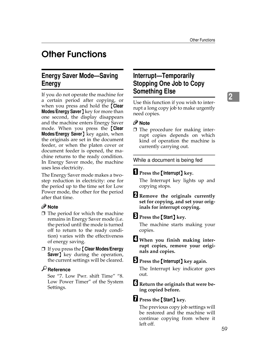 Ricoh 350e, 450e Other Functions, Energy Saver Mode-Saving Energy, While a document is being fed, Press the Interrupt key 