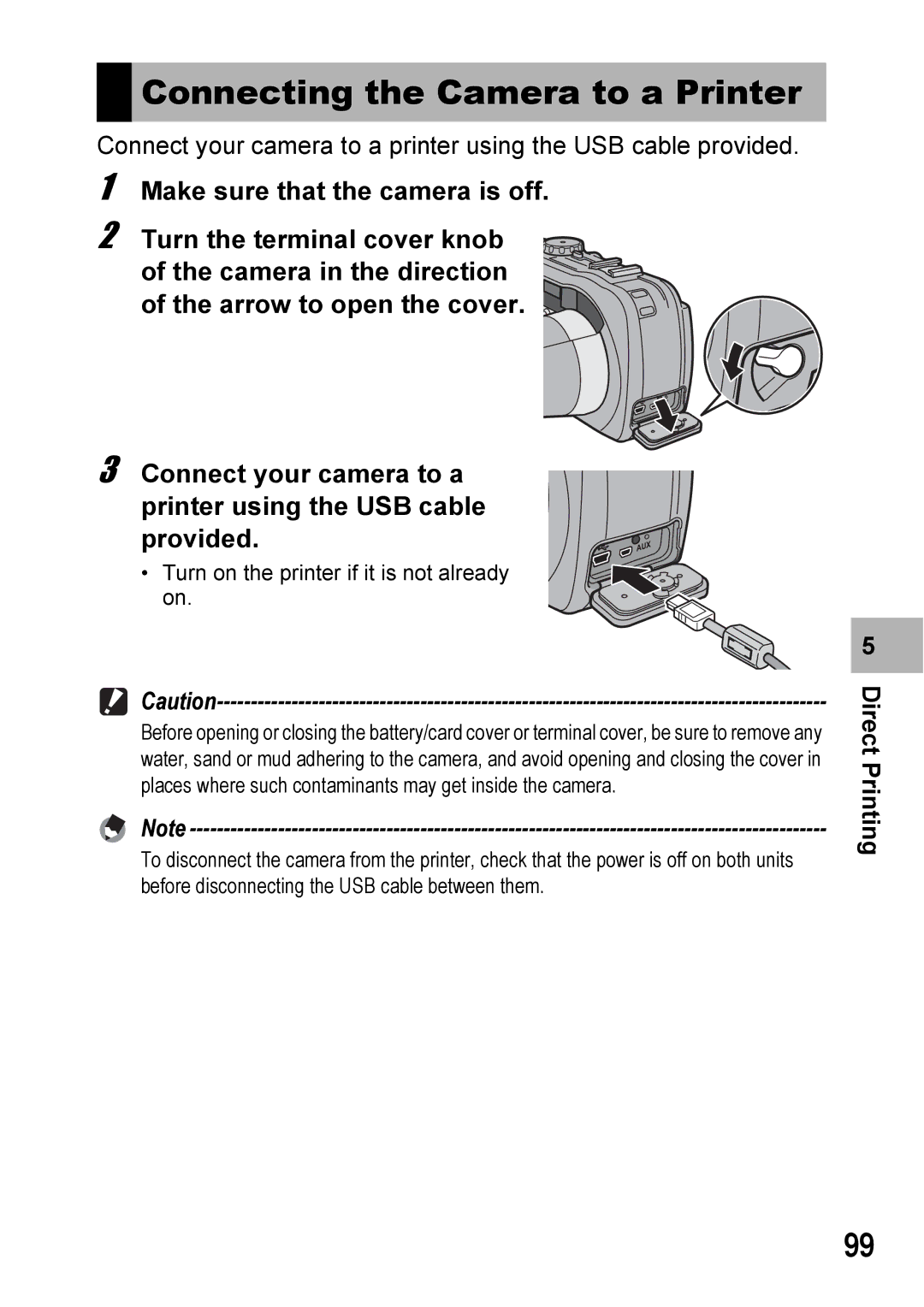 Ricoh 500SE manual Connecting the Camera to a Printer 