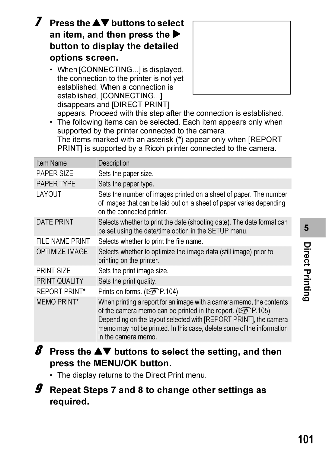 Ricoh 500SE manual 101, Repeat Steps 7 and 8 to change other settings as required 