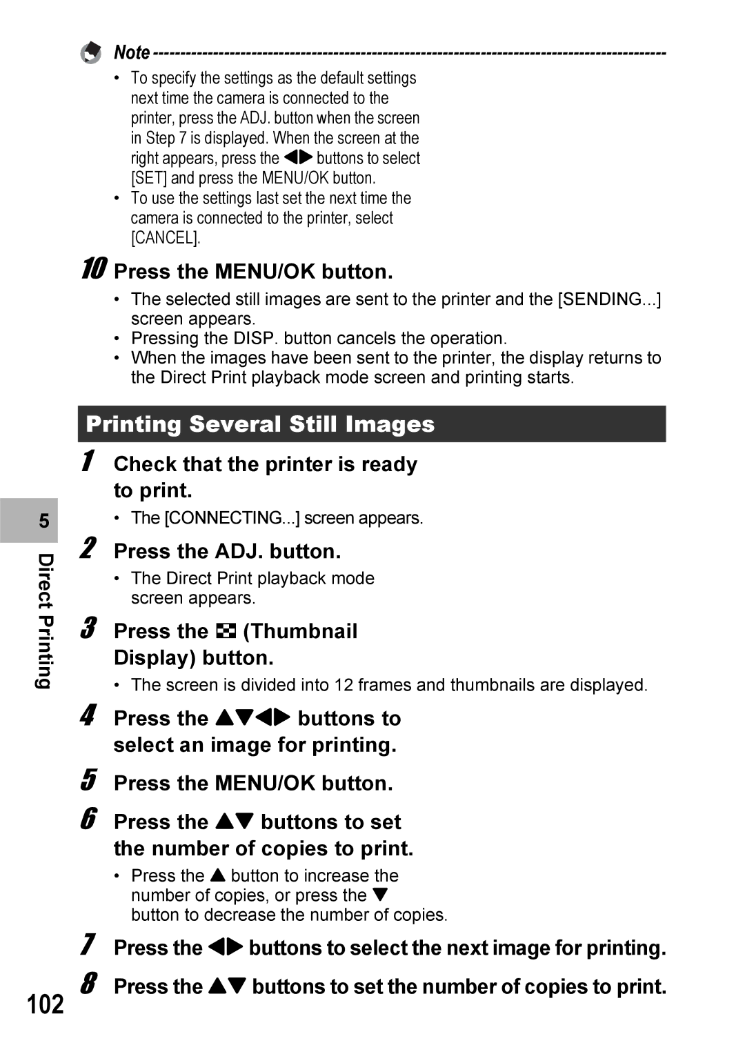 Ricoh 500SE manual 102, Printing Several Still Images, Press the 9 Thumbnail Display button 