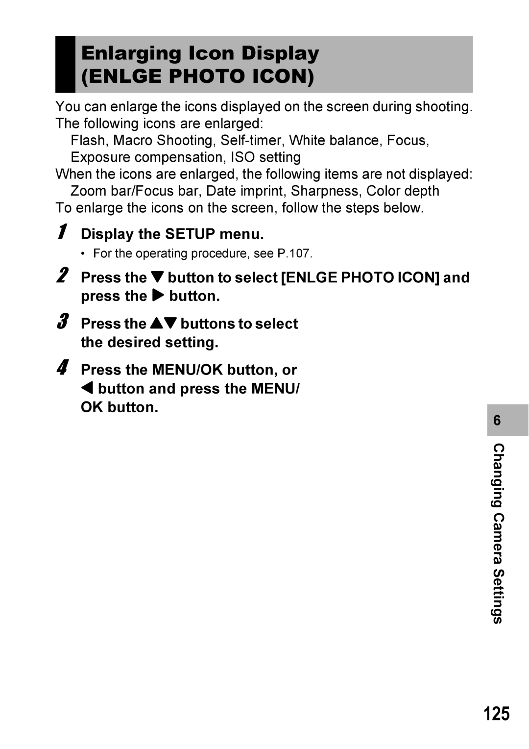 Ricoh 500SE manual Enlarging Icon Display, Enlge Photo Icon, 125 