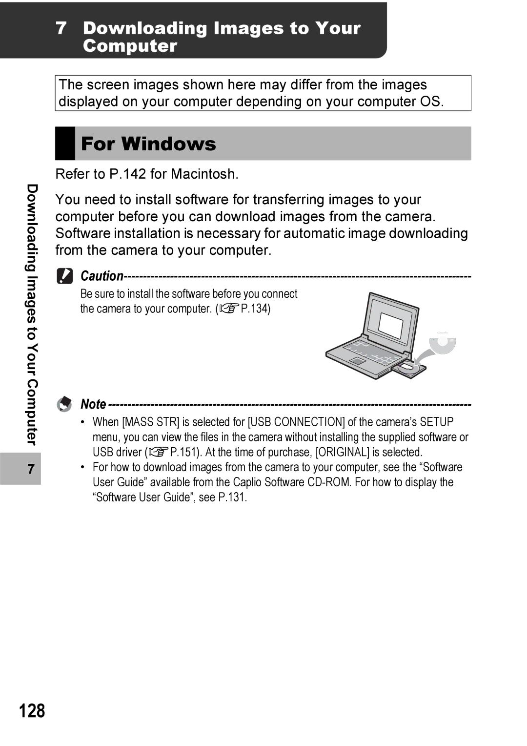 Ricoh 500SE manual For Windows, 128, Downloading Images to Your Computer 