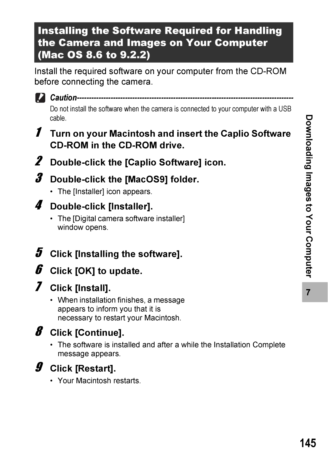 Ricoh 500SE 145, Double-click Installer, Click Installing the software Click OK to update, Click Continue, Click Restart 