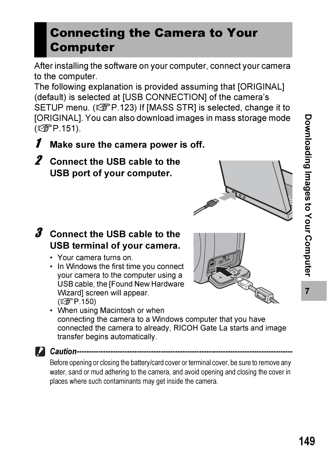 Ricoh 500SE manual Connecting the Camera to Your Computer, 149 