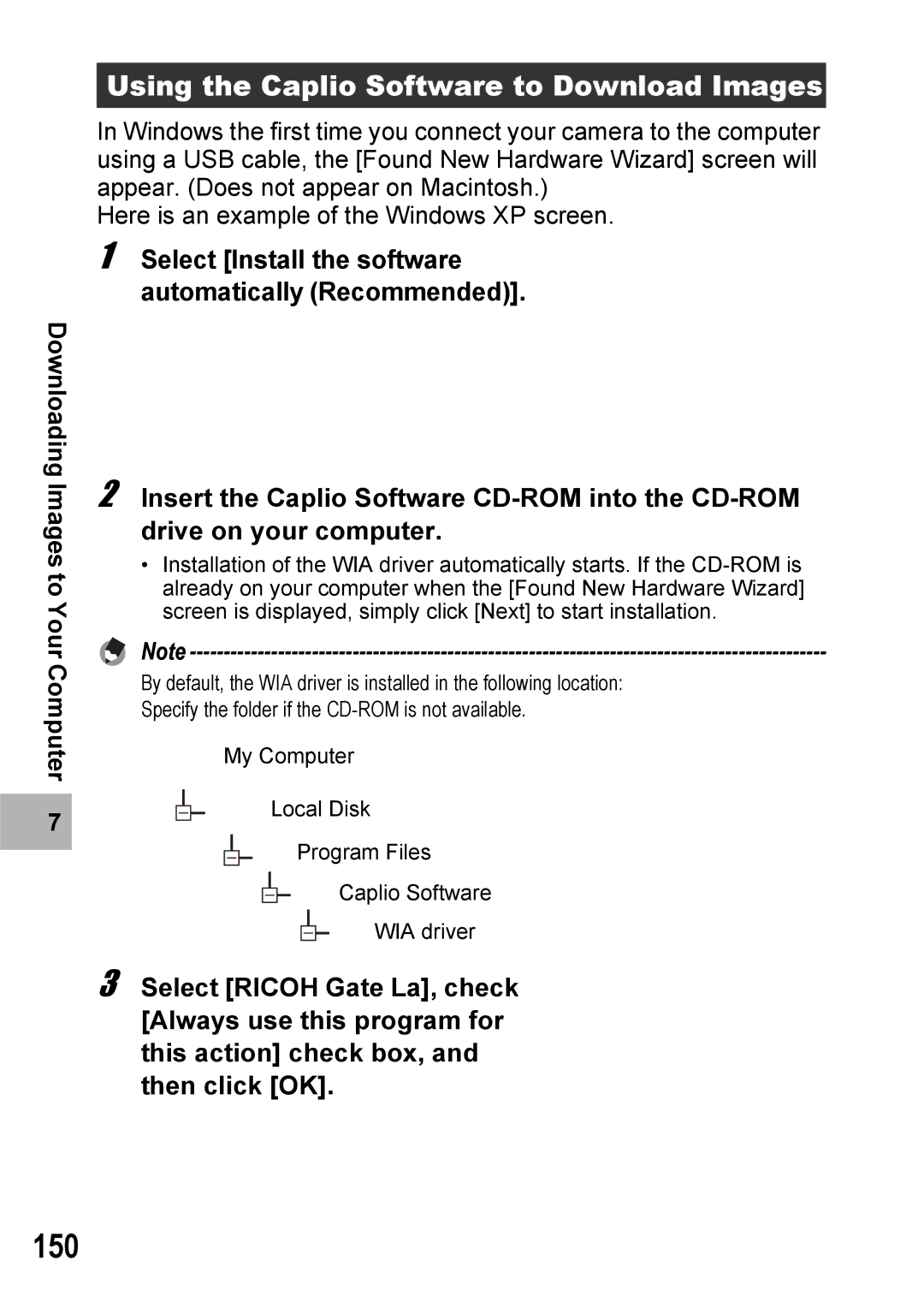 Ricoh 500SE manual 150, Using the Caplio Software to Download Images 