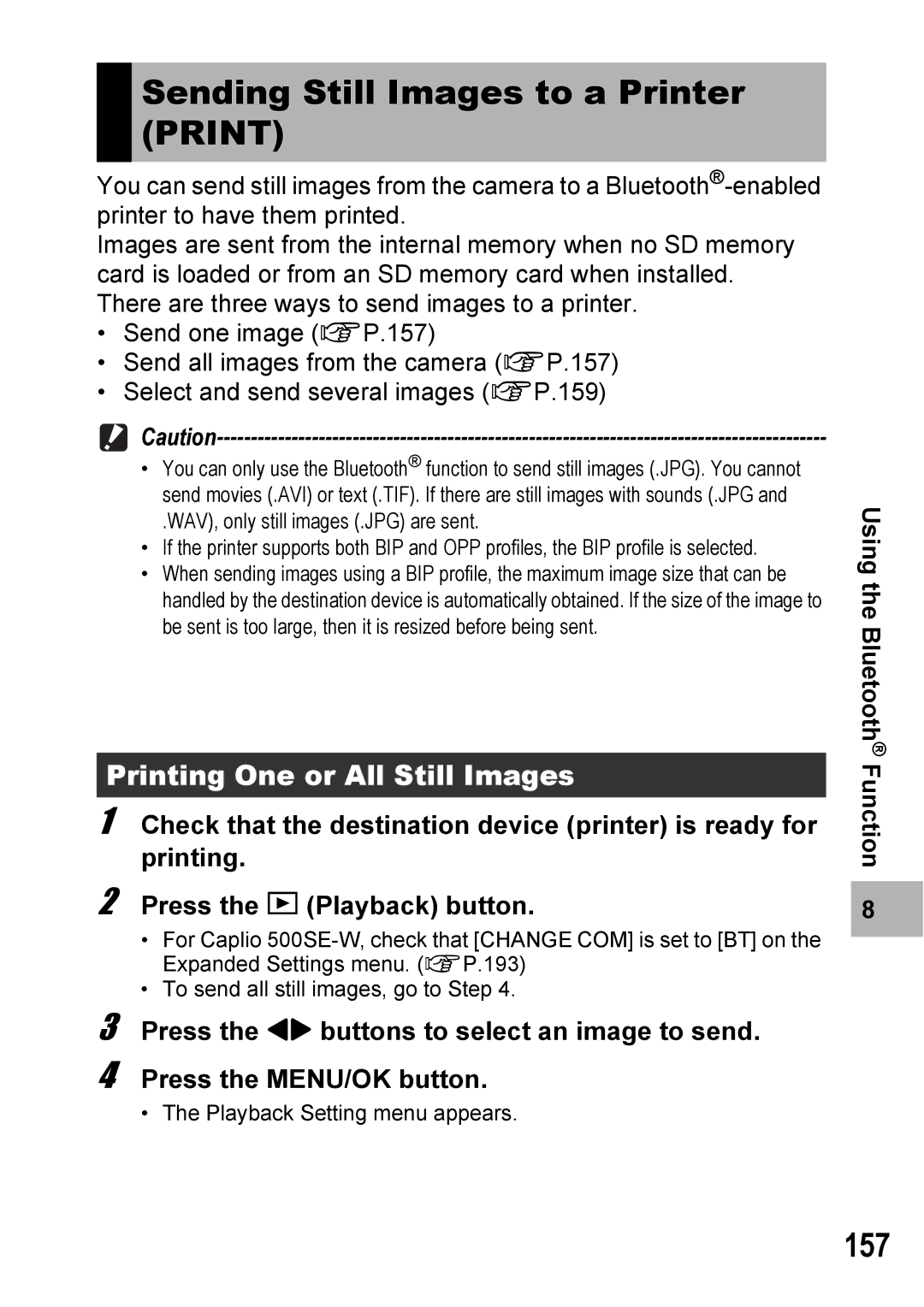 Ricoh 500SE manual Sending Still Images to a Printer Print, 157 