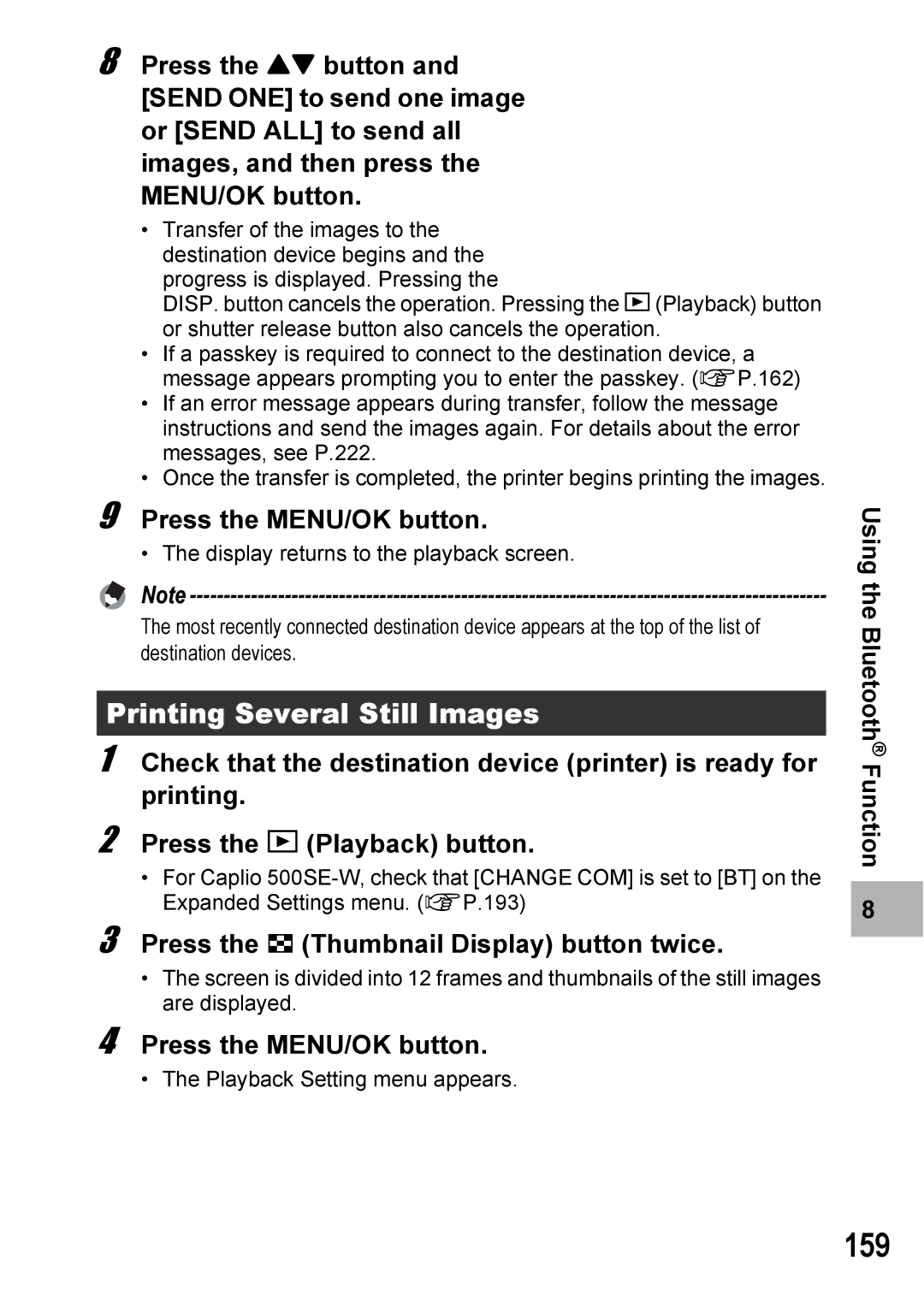 Ricoh 500SE manual 159, Press the MENU/OK button 