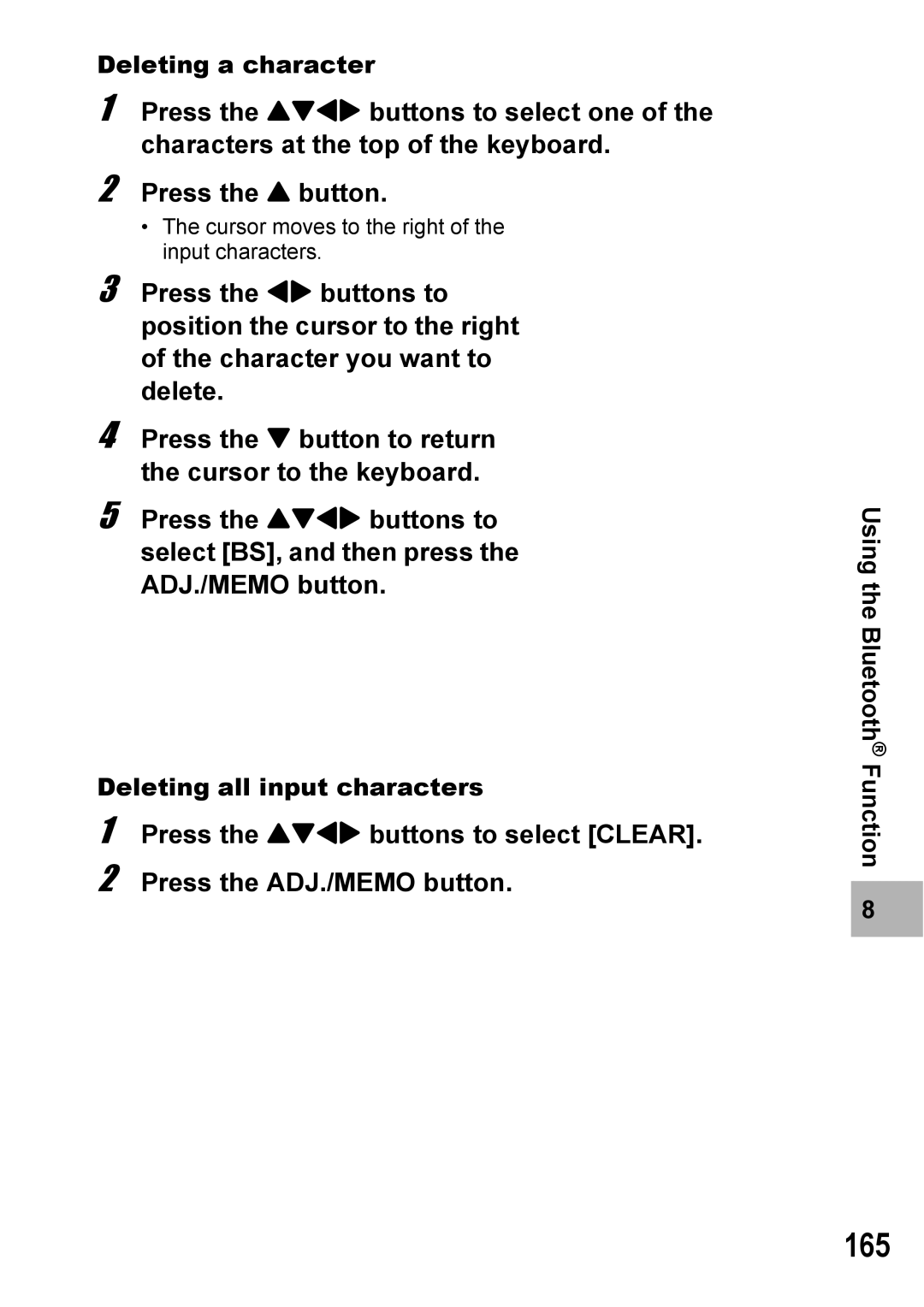 Ricoh 500SE manual 165, Deleting a character, Deleting all input characters 