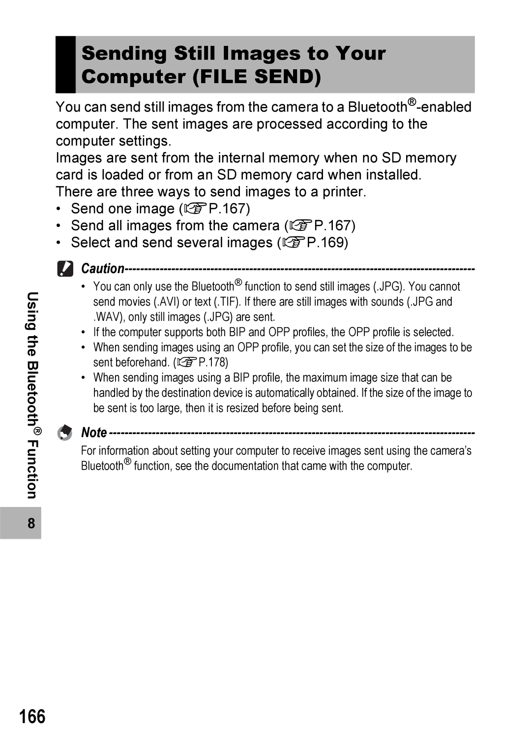 Ricoh 500SE manual Sending Still Images to Your Computer File Send, 166 