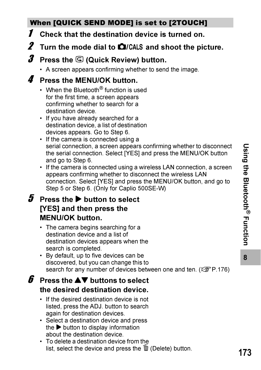 Ricoh 500SE manual 173, When Quick Send Mode is set to 2TOUCH 