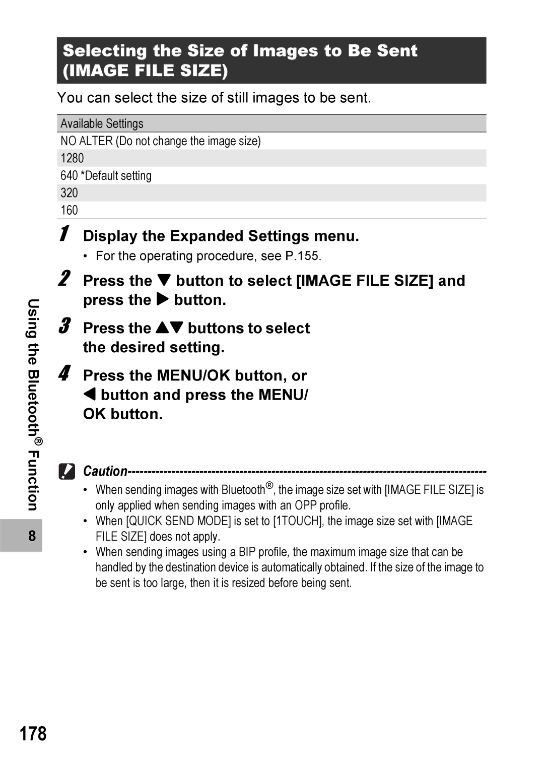 Ricoh 500SE manual 178, Selecting the Size of Images to Be Sent 