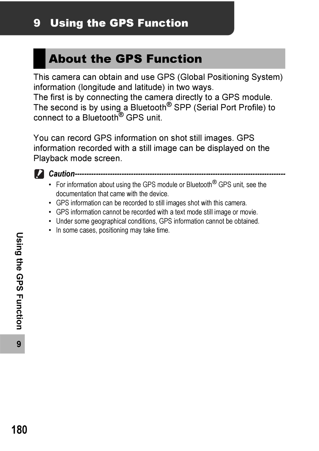 Ricoh 500SE manual About the GPS Function, 180, Using the GPS Function 